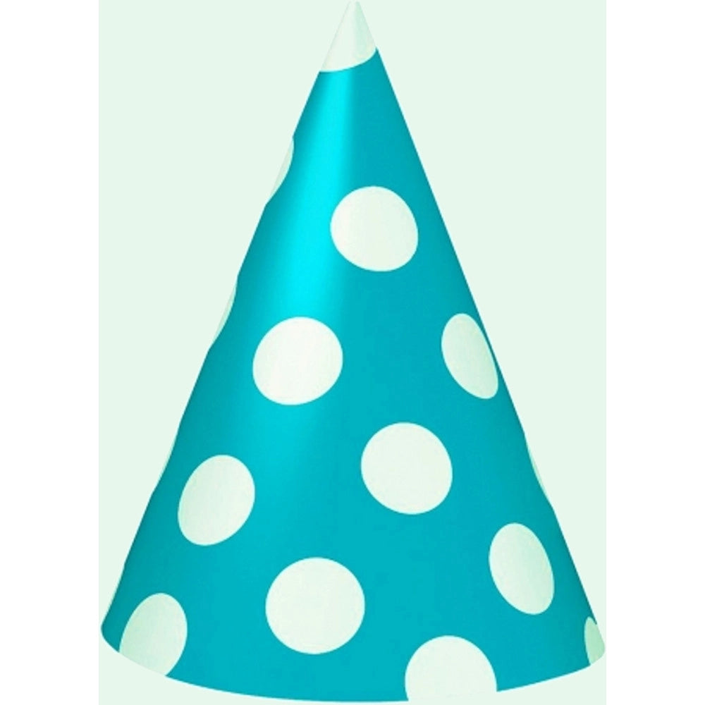 Trade Shop - 18 Cappello Cono Pois Azzurro Cappellino In Carta Monouso Per Festa Party -