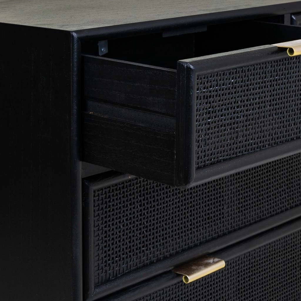 Cassettiera in legno e rete laccata nera 80x39,5x81h