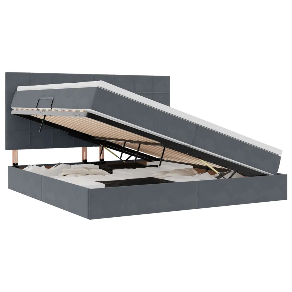 Letto con contenitore e LED Grigio scuro 200 x 200 cm Velluto 3372688