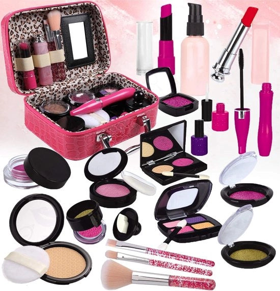 Set di trucco per bambine, kit di cosmetica giocattolo con borsa, giocattolo per compleanno e Natale, adatto per bambini a partire dai 3 anni
