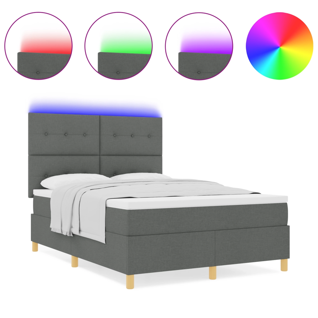 Letto con Box Spring con Materasso e LED Grigio Scuro 140x190 cm Tessuto