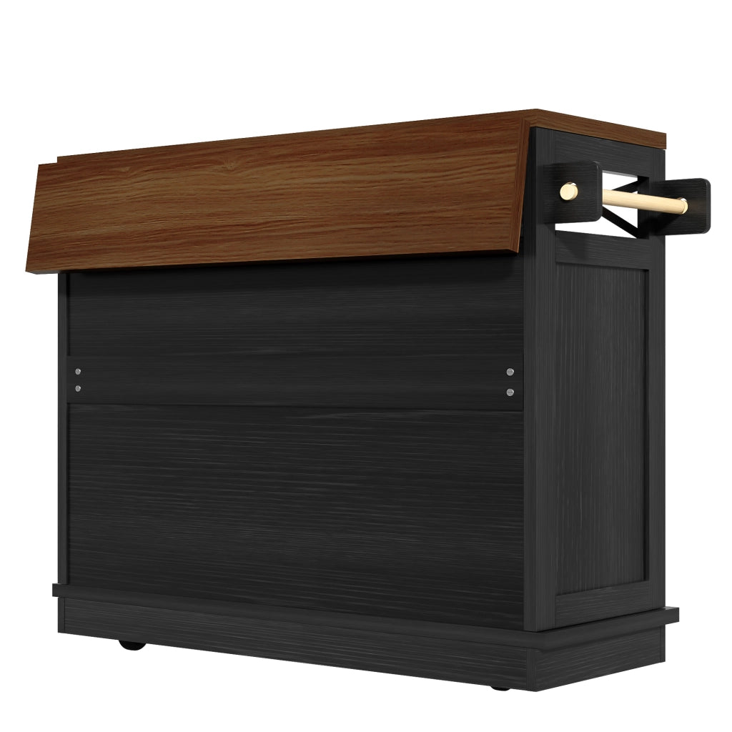 Carrello da Cucina con 3 Cassetti e 1 Anta; Piano Pieghevole; Portasciugamani e Ruote; in MDF e Metallo; Nero