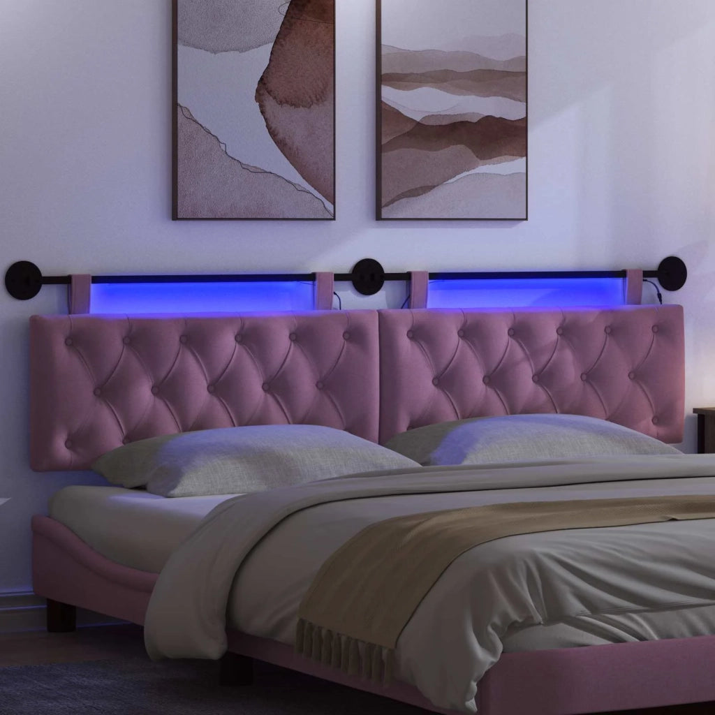 Testiera | Testata sospesa Con luce LED Rosa Tessuto