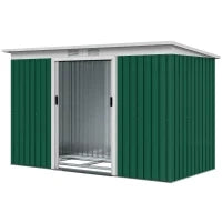 Casetta da Giardino Porta Utensili in Lamiera di Acciaio con Porte Scorrevoli, 280x130x172cm, Verde Scuro