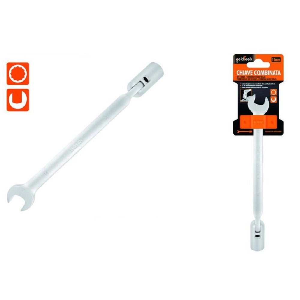 Trade Shop - Chiave Combinata 14mm Fissa E A Bussola Poligonale Con Snodo Cromo Vanadio 97562 -