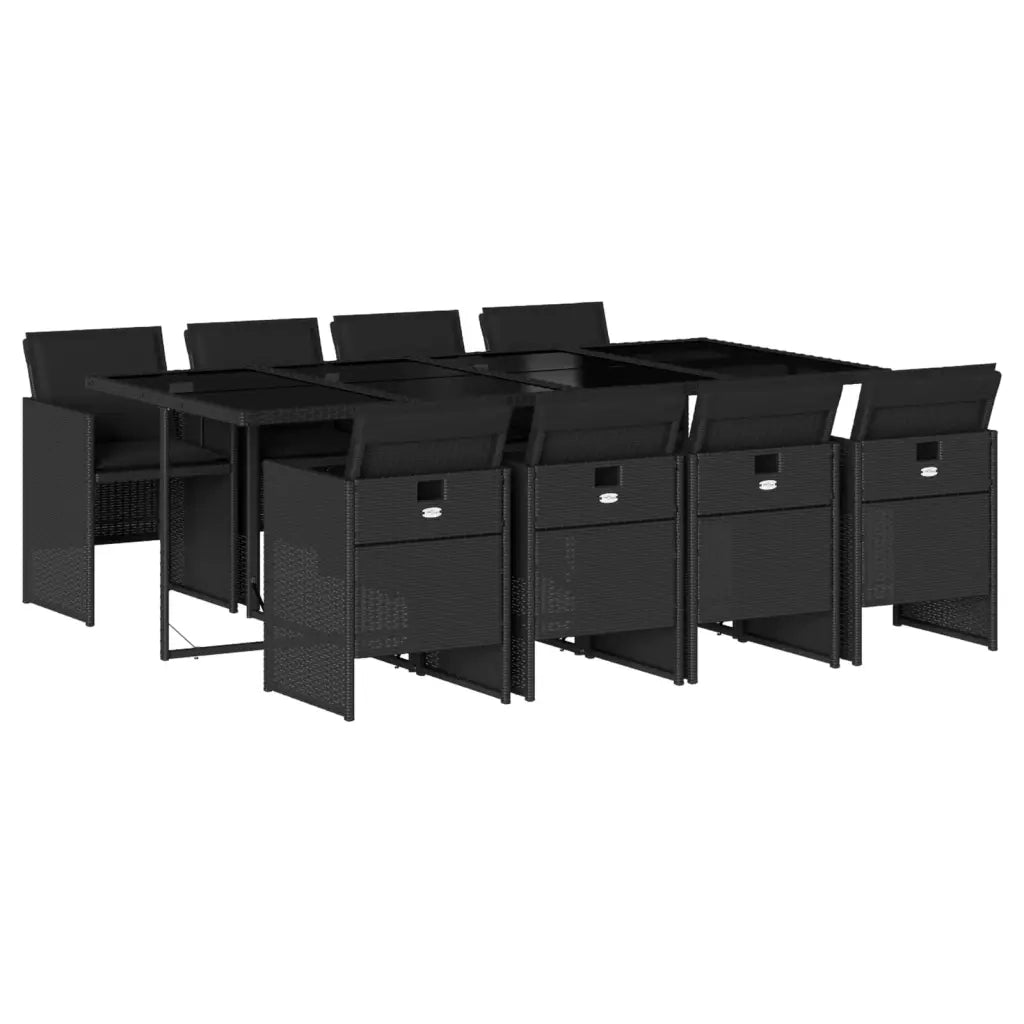 Set da Pranzo da Giardino 9 pz con Cuscini Nero in Polyrattan 3277686