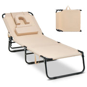 Sedia pieghevole con foro per il viso cuscini rimovibili schienale regolabile in 5  livelli, Sedia a sdraio Beige-Poltrone e sdraio