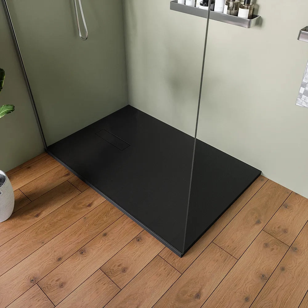 Piatto doccia 90x100 cm in marmoresina nero effetto pietra | Merlera
