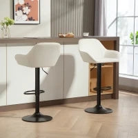 Set di 2 Sgabelli da Bar Girevoli Altezza Regolabile 87-107 cm Rivestiti in Velluto Schienale e Poggiapiedi Crema