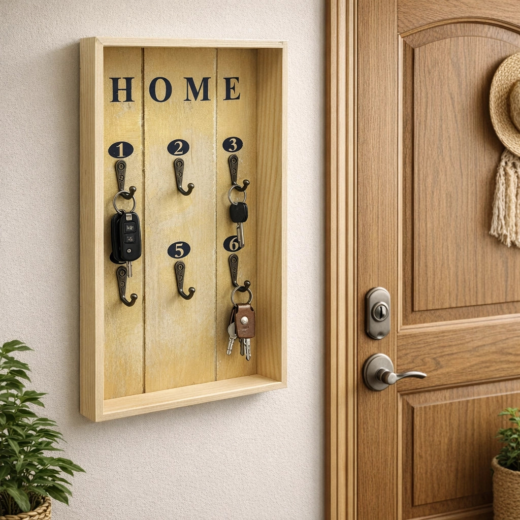 Cassetta Portachiavi in Legno da Parete con 6 Ganci – 20x30 cm | 07077
