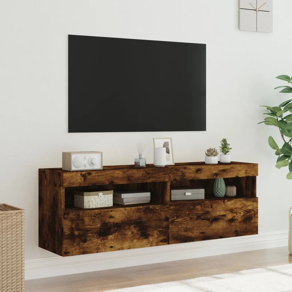 Mobili TV a Parete con Luci LED 2pz-Set di 2 Credenza per TV sospesa Rovere Fumo 60x30x40 cm
