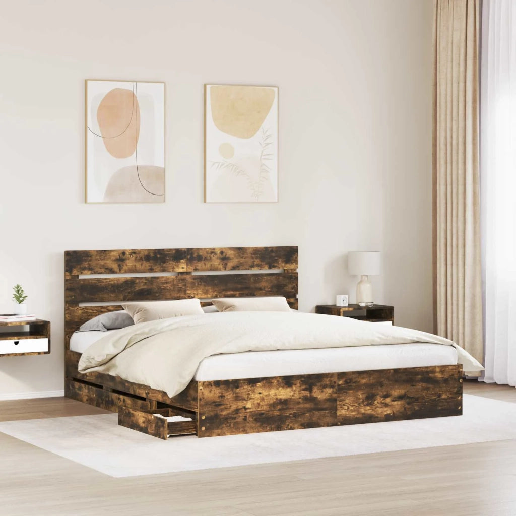 Struttura del letto con cassetto Rovere fumé 180 x 200 cm 3411816