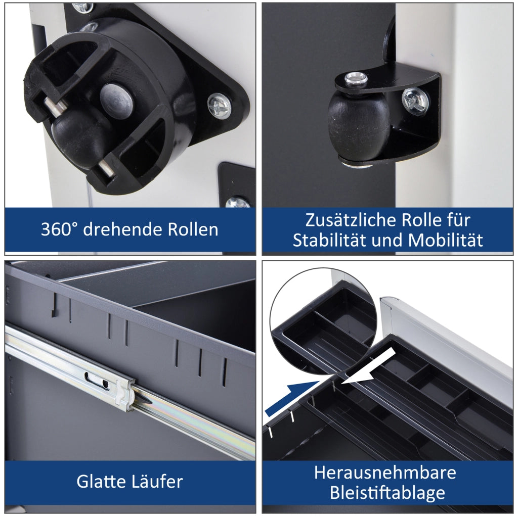 Cassettiera mobile in acciaio bianco con 3 cassetti