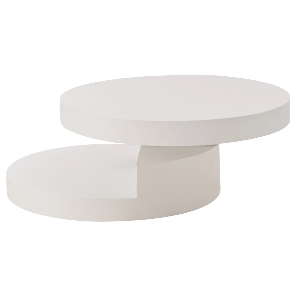 Tavolino rotondo girevole con LED, doppio piano e struttura in MDF