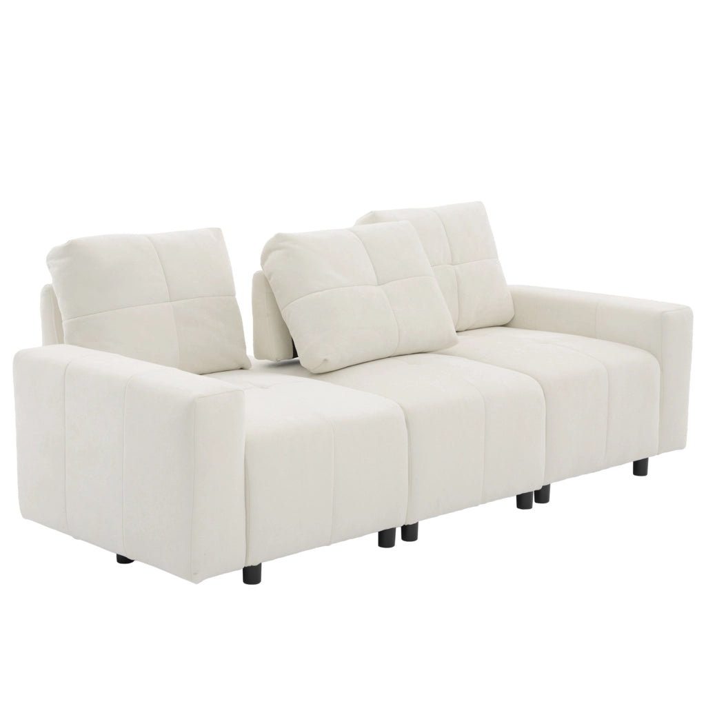 Divano modulare 3 posti convertibile 213 cm in tessuto chenille beige bianco
