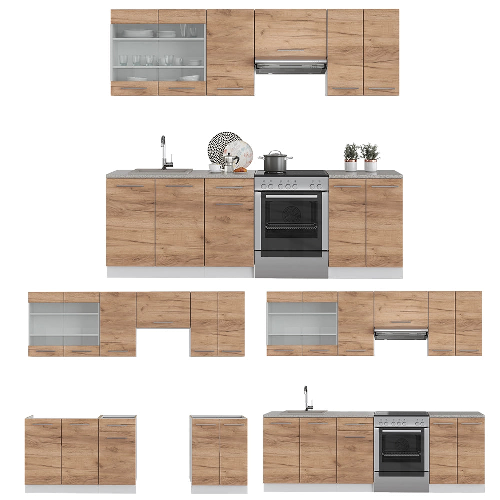 Cucina componibile Fame-Line Rovere dorato/Bianco 240 cm, PL Antracite Vicco