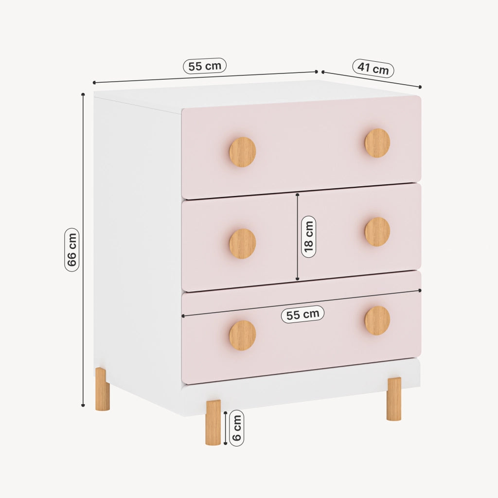Cassettiera Vaarentaa per Cameretta con 3 Cassetti 66x55x41 cm - Bianco/Rosa [en.casa]