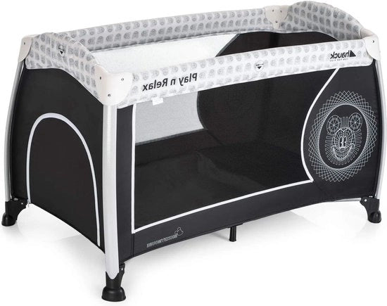 Letto da Viaggio 4-Delig 120 x 66 Cm - Adatto Da Bambini Da 0 A 15 Kg - Incluso Materasso Ruote Tasca - Portatile - Opaco e Stabile - Vibrazioni Cool Nera - Culla Accessoria