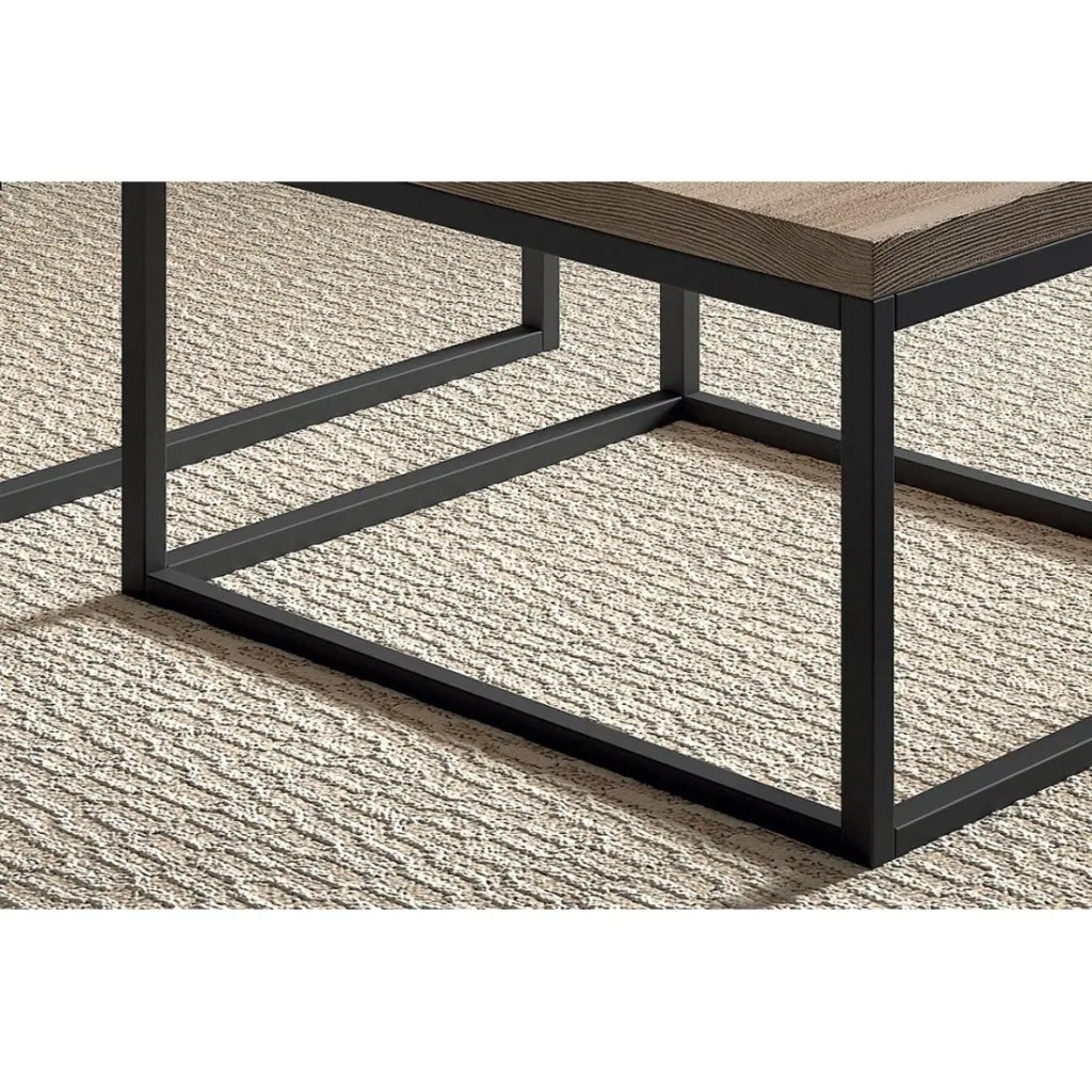 Tavolino stile industriale HELLINGTON effetto vecchia quercia - Tavolino basso - Set di 3 pezzi