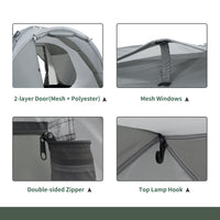 Tenda da Campeggio a Cupola per 2 Persone Estensibile 350x220x145 cm con 4 Porte e 3 Finestre Grigio
