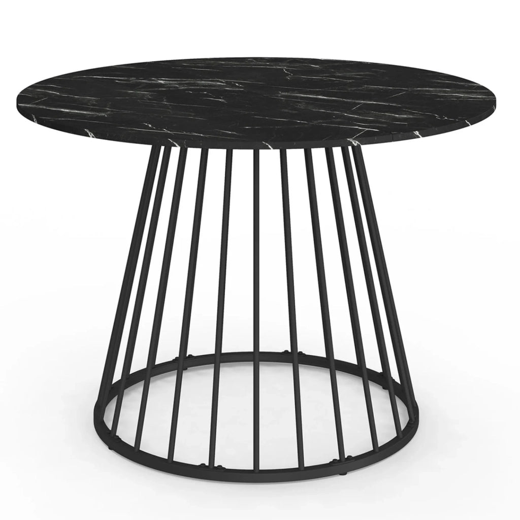 IDMarket - Tavolo da pranzo rotondo per 6 persone YUNA con piano in marmo nero effetto ALASKA e gamba in filo metallico nero 110 cm