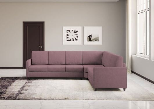 Divano Angolare 6 Posti 281x241x85 cm Karay in Tessuto Prugna