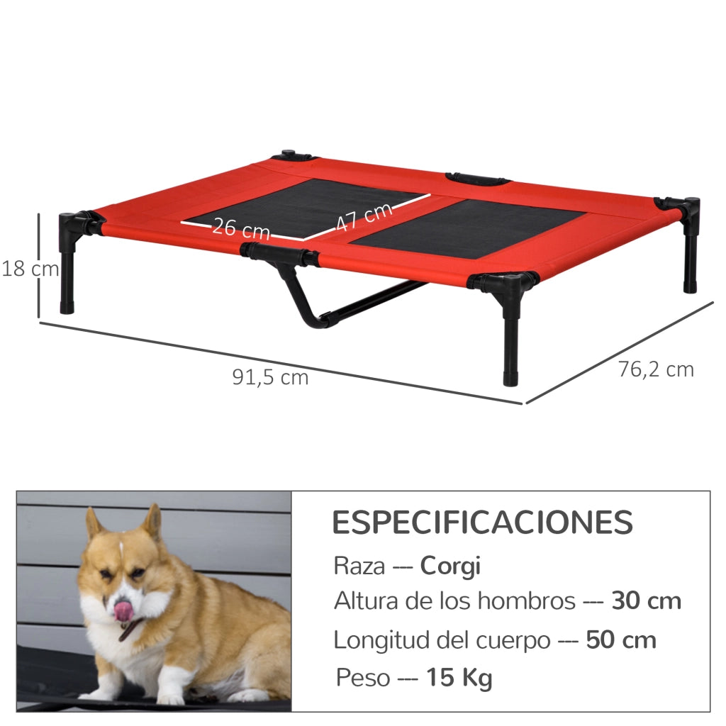 Lettino Rialzato per Cani e Gatti ¨C Xylo ¨C Rete Traspirante Oxford 91,5x76,2x18cm Rosso