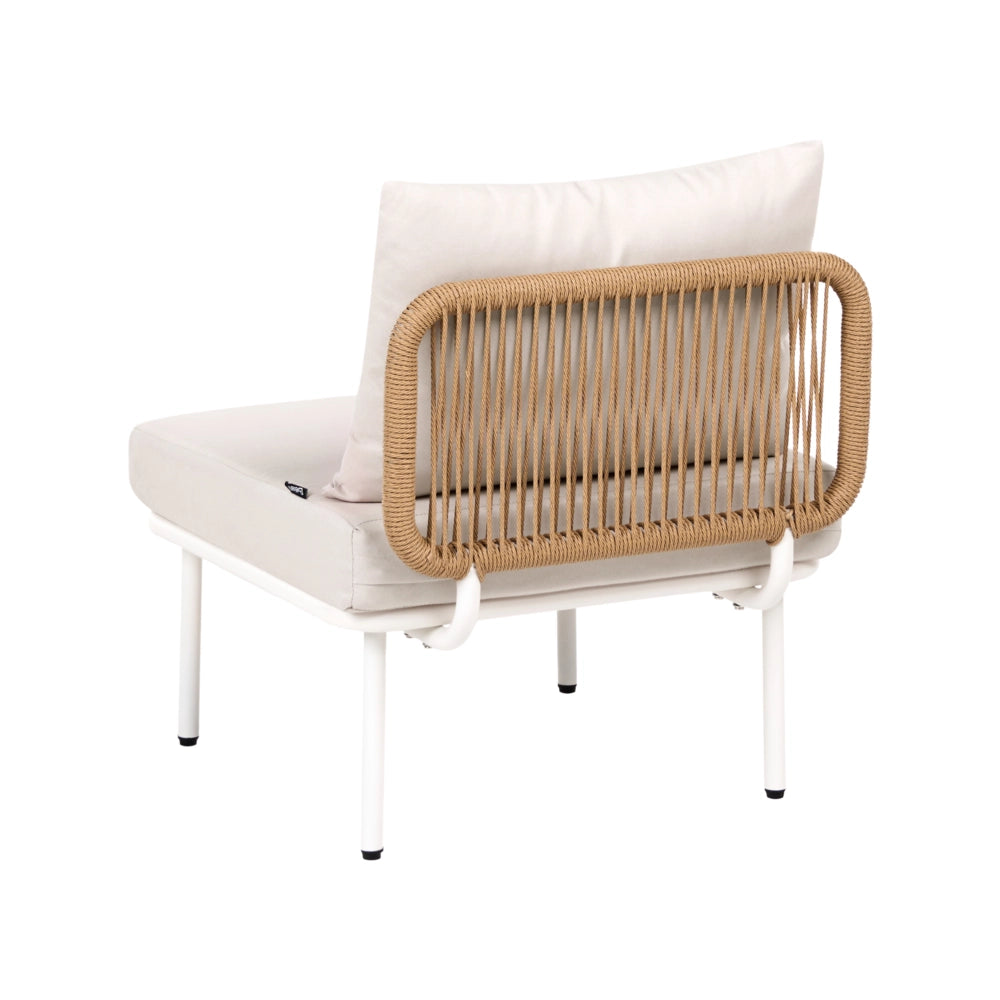 Modulo moderno per divano a 1 posto in metallo, rattan in PE e tessuto beige chiaro per giardino e terrazzo