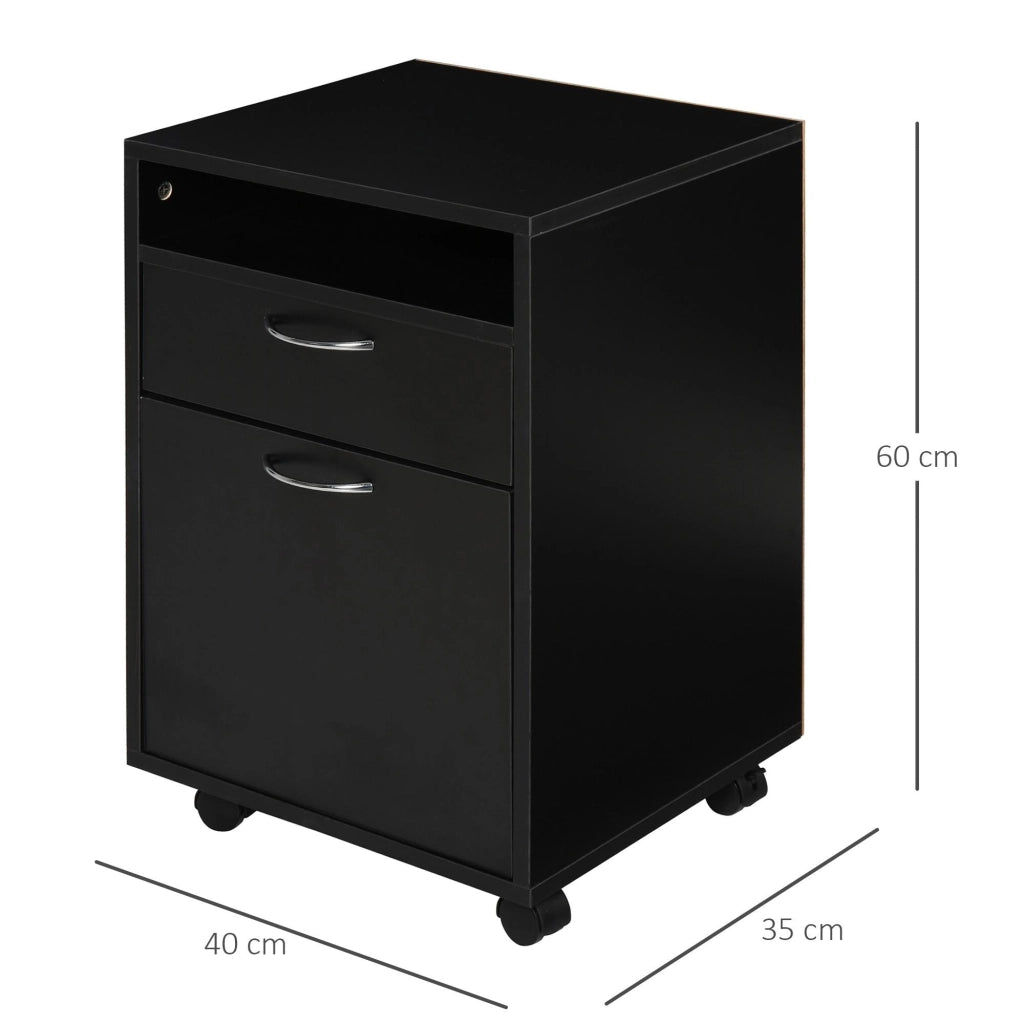 Cassettiera Portadocumenti da Ufficio 2 Cassetti e Ruote 40x35x60 cm in Legno  Nera