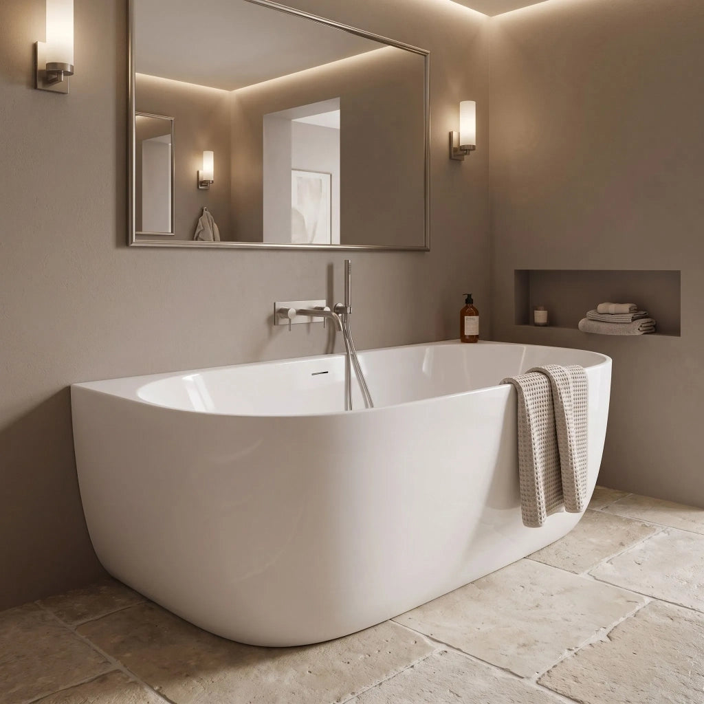 Vasca Bagno A Parete Rea Eris 160cm Copritappo bianco