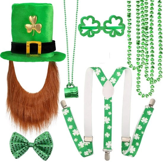 Accessori per costume St. Patrick's Day - Cappello/Baffa - Collane/Sciarpe - Occhiali/Strisce - Decorazioni per festa - Ideale per parate/studi fotografici - Abbigliamento per festa
