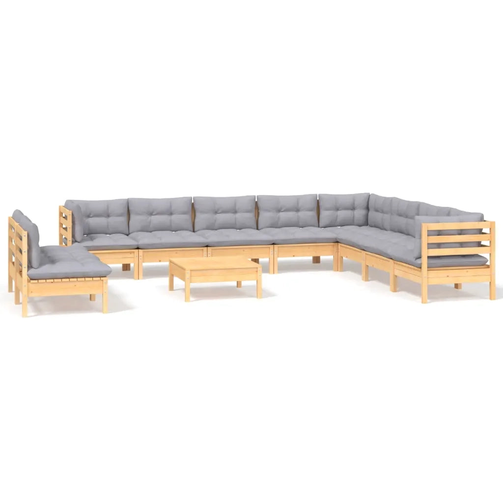 Set Divani da Giardino 11 pz con Cuscini Grigi Massello di Pino 3096844