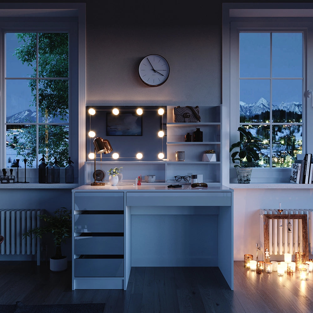 Vicco Tavolo da toeletta Bianco 120 cm con illuminazione a LED e ripiano a specchio