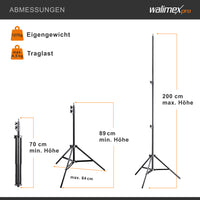 AIR 200 Stativo per luci regolabile in altezza fino a 200 cm, max 4,5 kg, Cavalletto fotografico in alluminio per foto e video, con borsa