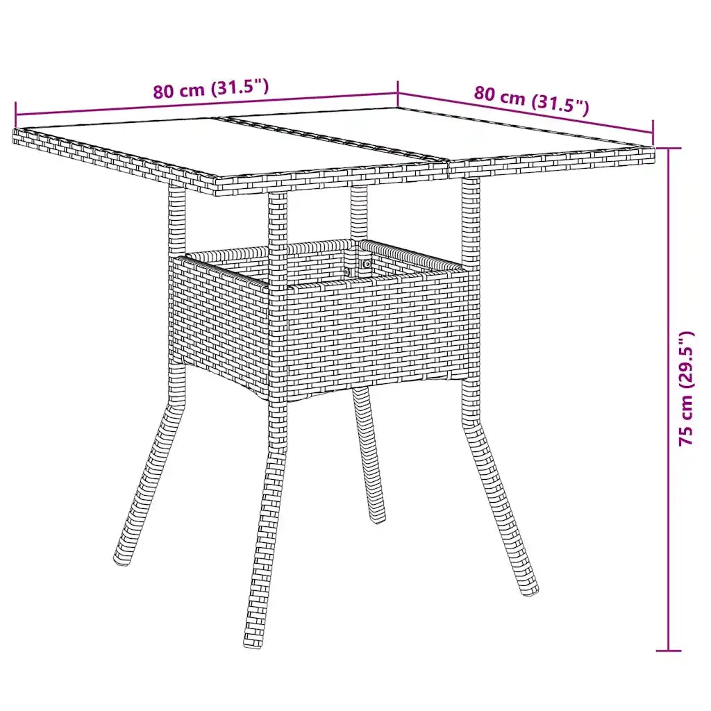 Set da Pranzo da Giardino 3 pz con Cuscini Polyrattan e Vetro