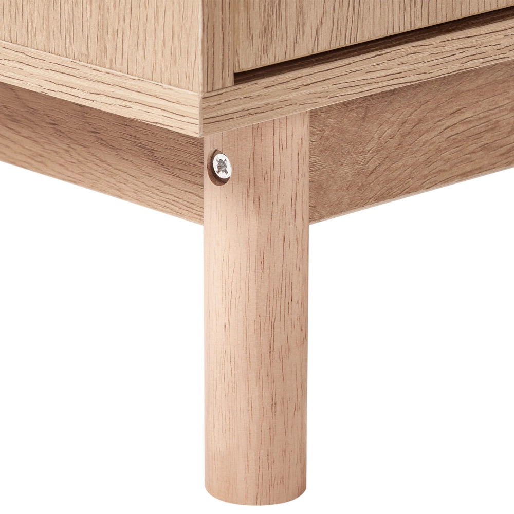 Credenza a 3 ante Marrone chiaro Pannello truciolare Frontale in rattan Gambe in legno Stile boho Mobile contenitore per soggiorno
