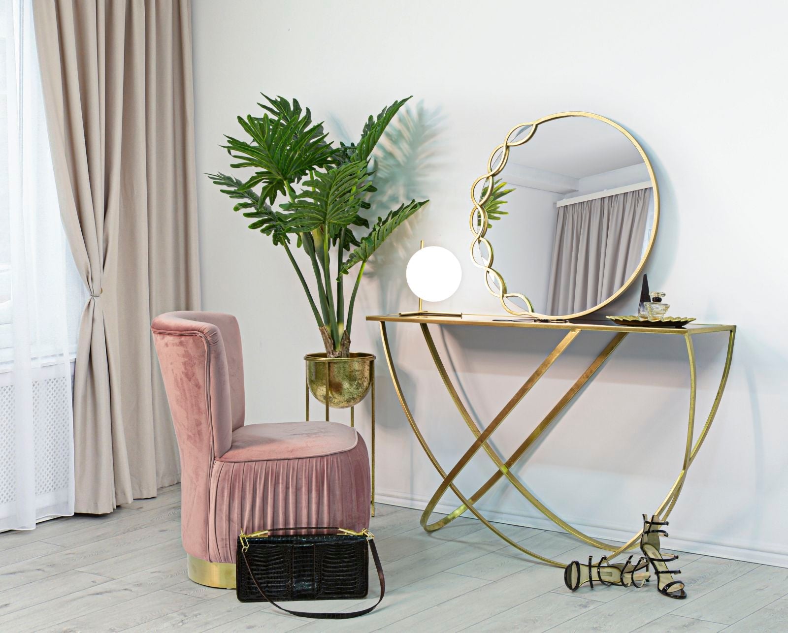 Console Ring 120x40x79 cm in Ferro MDF e Specchio Nero e Oro