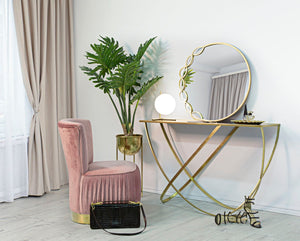 Console Ring 120x40x79 cm in Ferro MDF e Specchio Nero e Oro