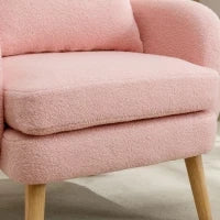 Poltrona Relax Moderna in Velluto Teddy con Cuscino, Seduta Extra Spessa, Struttura in Legno Massello,71x72x71cm - Poltroncina da Salotto, Rosa