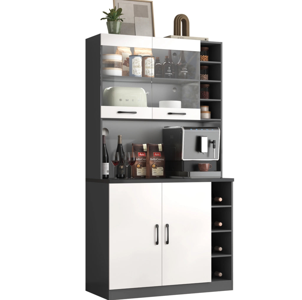 credenza 100x47x187 cm bianco/grigio – LED, vano microonde