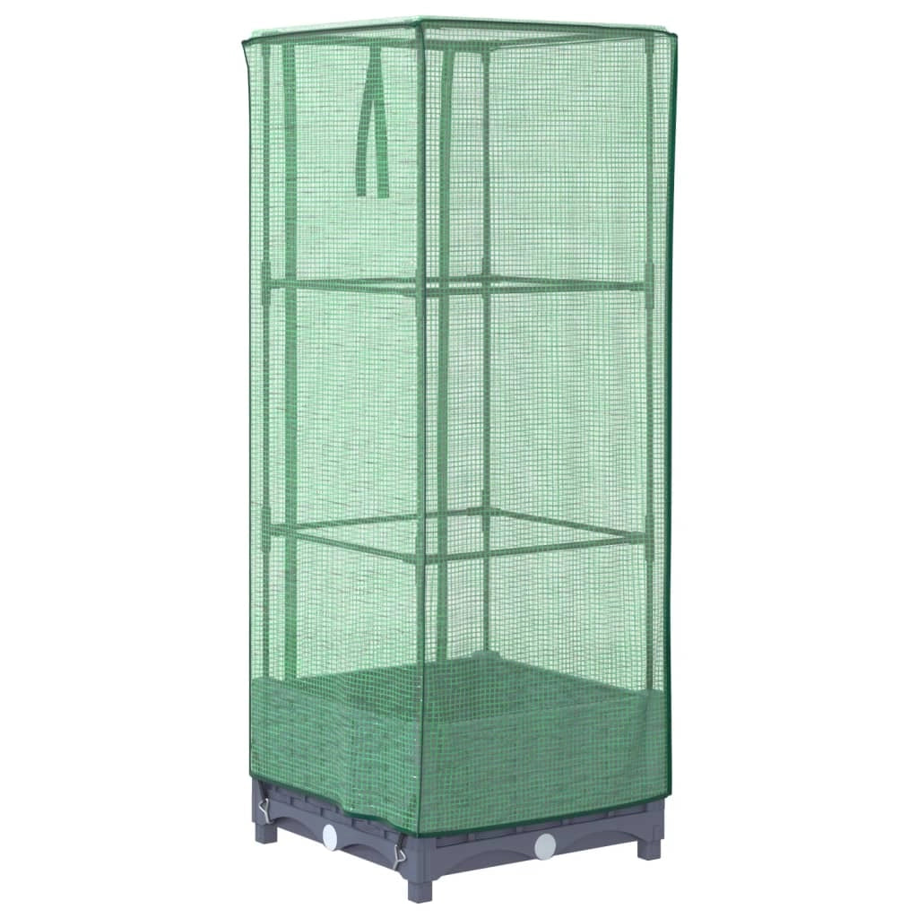 Aiuola rialzata/fioriera con copertura effetto rattan 40 x 40 x 123 cm blu/grigio 02_0038771
