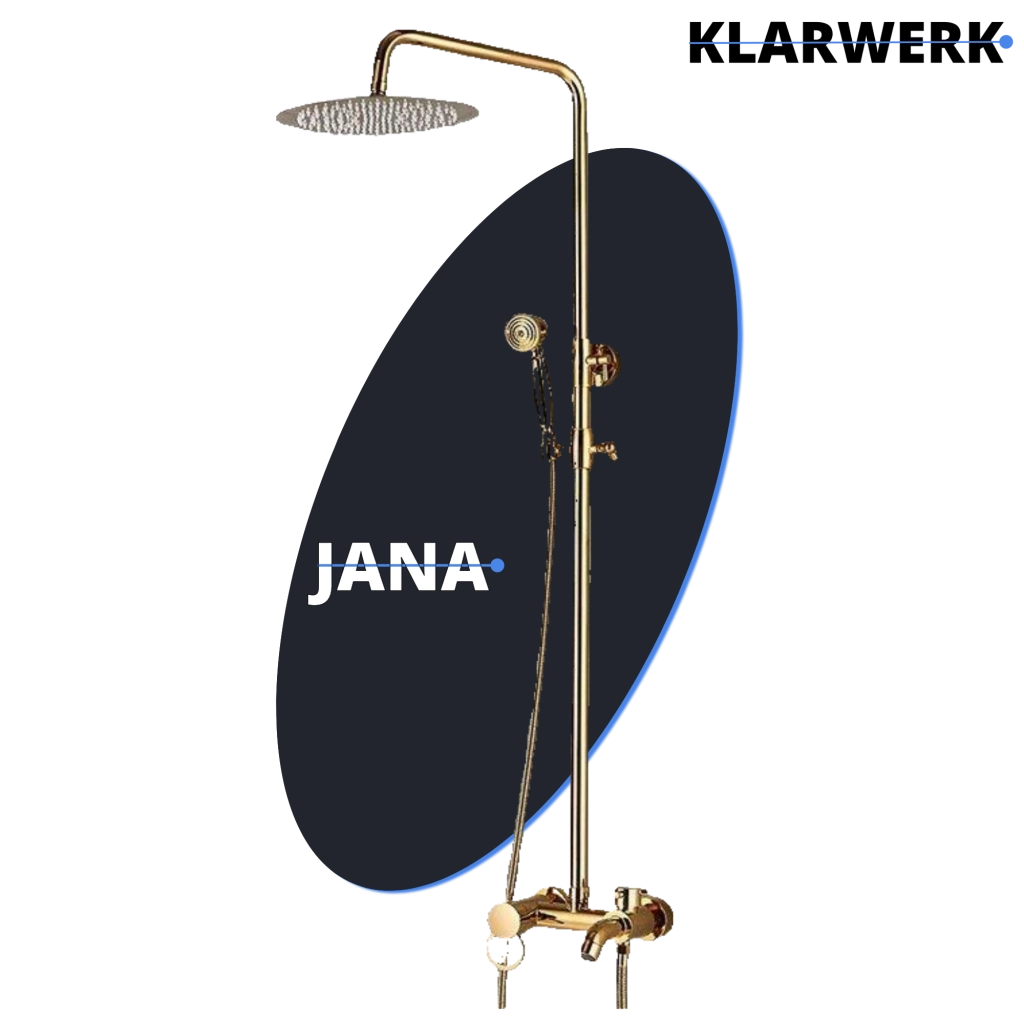 JANA | Set doccia premium in acciaio inox oro lucido | Miscelatore doccia di design | Miscelatore doccia completo di doccetta