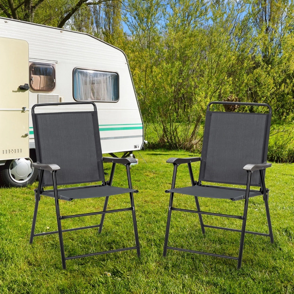 Set di 4 sedie pieghevoli da esterno, Sedie da patio portatile con schienale e braccioli per giardino Grigio-Sedie da esterno