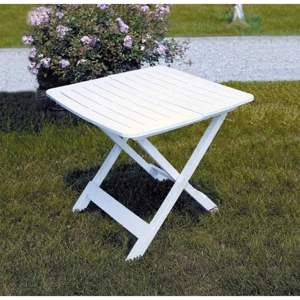 Trade Shop - Tavolo Pieghevole Bianco In Polietilene 79x72x70cm Tavolino Giardino Campeggio 012140 -
