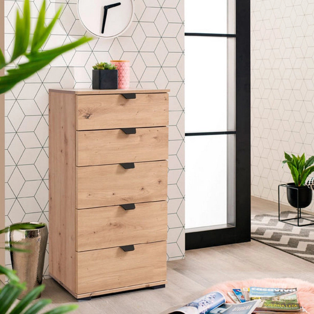 Mainarda, Cassettiera 5 Cassetti, 45x40x95h cm Marrone Rovere Nodi