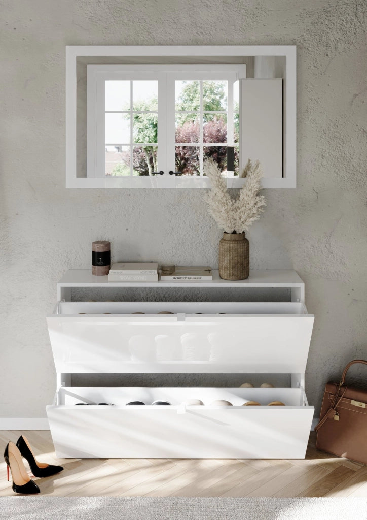 Mobile Portascarpe Lovero, Scarpiera 20 Paia, 110x25x75h cm Bianco Lucido