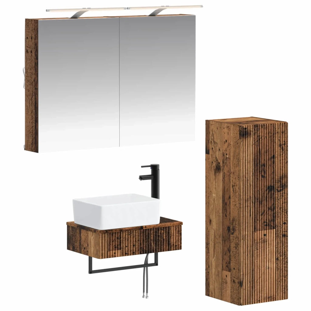 Set di Armadi da Bagno 4 pz Legno antico Legno ingegnerizzato 3407389