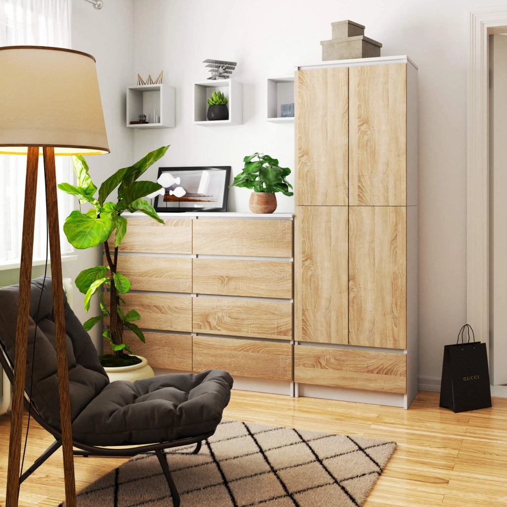 Libreria AKORD R60 Bianco, Sonoma Quercia 60 cm 2 ante 1 cassetto 60x35x180 cm