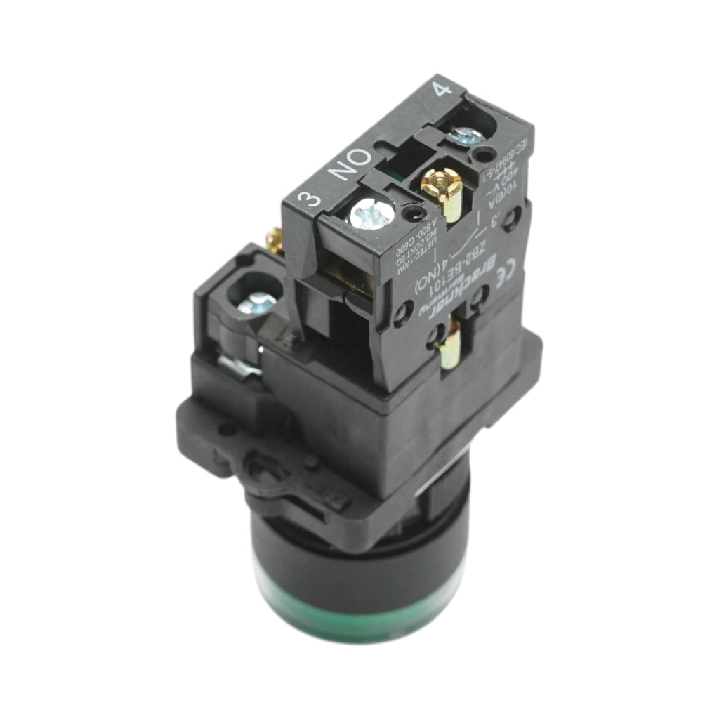 Pulsante indicatore LED verde con resistenza integrata 1NO, 220V, LAY5 Breckner Germany