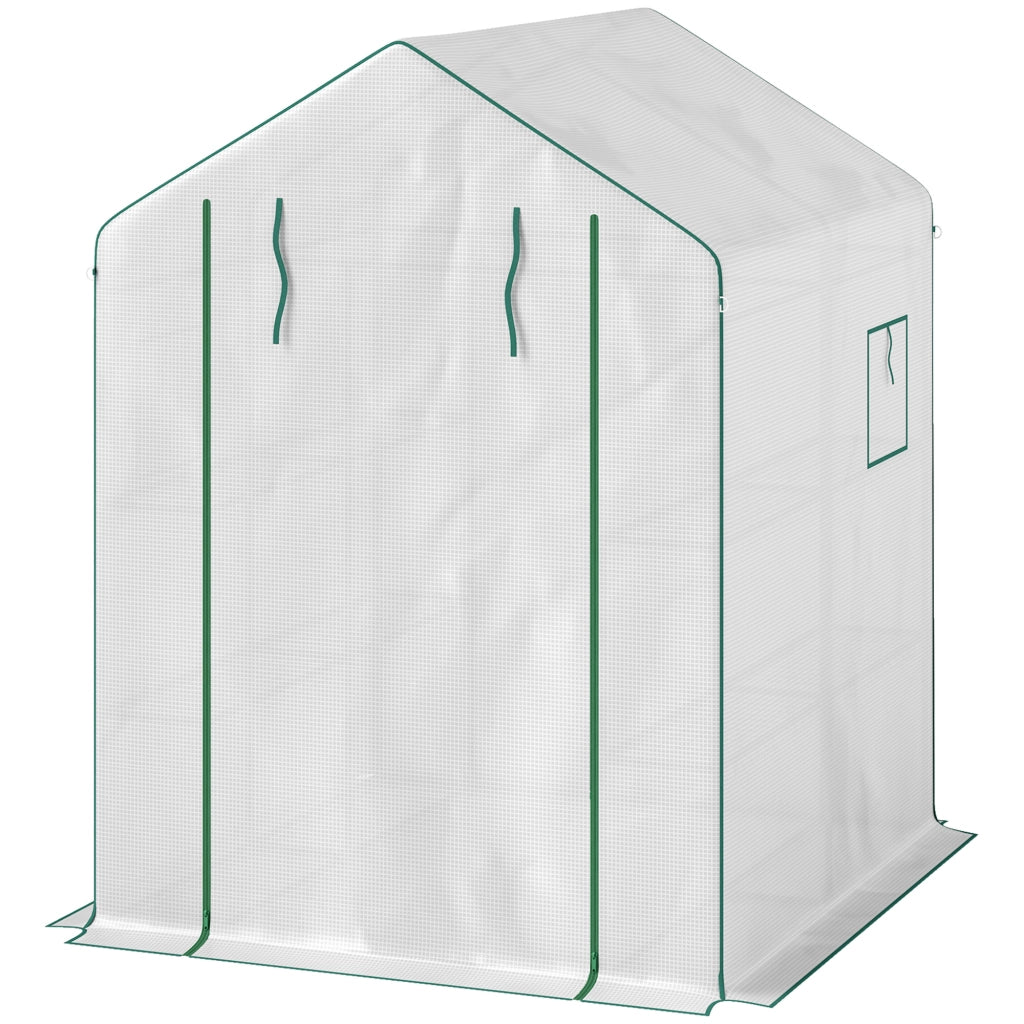 Serra da Giardino con 1 Porta 2 Finestre e Scaffali 3 Livelli ¨C Zephmum ¨C Bianco 140x143x190 cm